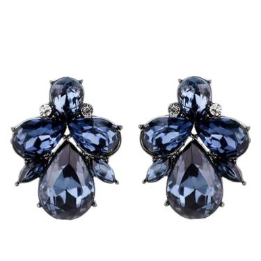 Imagem de Brincos Art Déco Vintage Estilo Escuro Azul Marinho Safira Strass Noiva Dama de Honra Casamento Formatura, cristal de strass, Strass