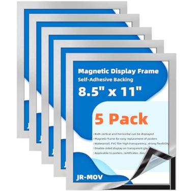 Imagem de JR-MOV Suporte magnético de 8,5 x 11-5 peças de molduras magnéticas de PVC duráveis para geladeira, molduras adesivas reutilizáveis para paredes, portas, janelas, exibição dupla face, porta-retratos