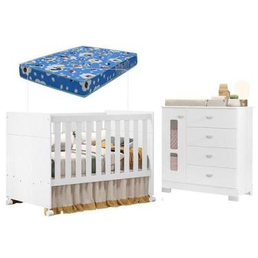 Imagem de Berço Americano e Cômoda Infantil Katatau Branco Acetinado com Colchão