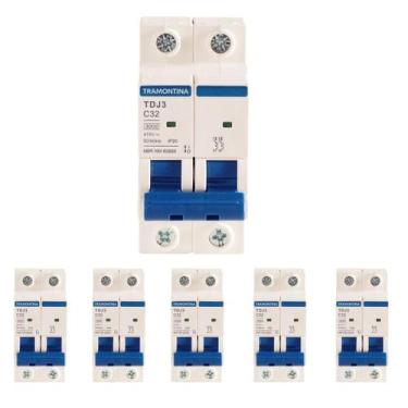 Imagem de 6 Disjuntor Tramontina 32A 2P Bipolar Curva C 3 kA TDJ3