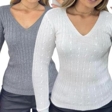 Imagem de Kit 2 Blusas Industrie Femininas Suéter Malha Tricô Chumbo e Manga Longa Tamanho:Único;Cor:-Feminino