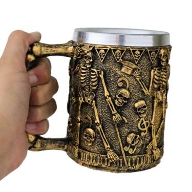 Imagem de Copo de Cerveja Caneca Chopp Esqueleto Caveira Dançarino Decoração Rock Bar Gótico Resina Alumínio