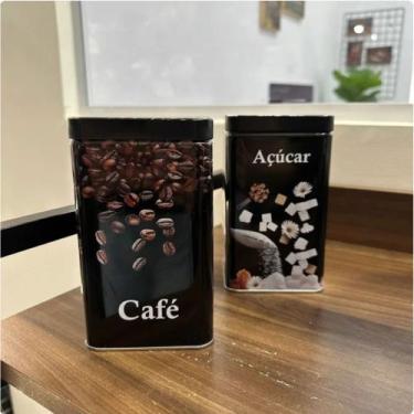 Imagem de Lata Quadrada Café/Açúcar Duas Peças Preto - Y888, Pequena