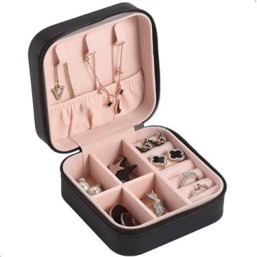 Imagem de Estojo Duplo Maleta Porta Joias Veludo Organizador Viagem Médio Caixa Organizadora (pequeno preto)