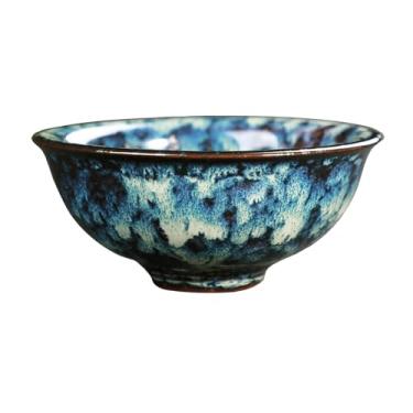 Imagem de Poranlem Pote de borrão ou prato de oferta para água, ervas soltas ou incenso para rituais, tigela de cerâmica artesanal de 8,9 cm de diâmetro, prato de servir decorativo (azul)