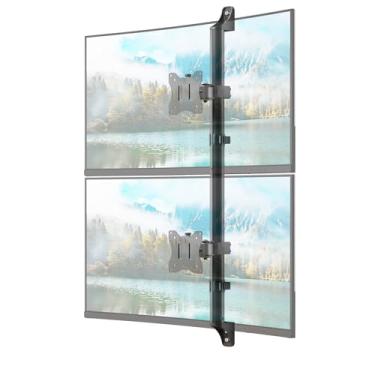 Imagem de PUTORSEN Suporte de parede para monitor duplo - suporte de parede vertical empilhado para telas de 17 a 32 polegadas, comporta até 9 kg por monitor, VESA 75 x 75/100 x 100 mm, preto