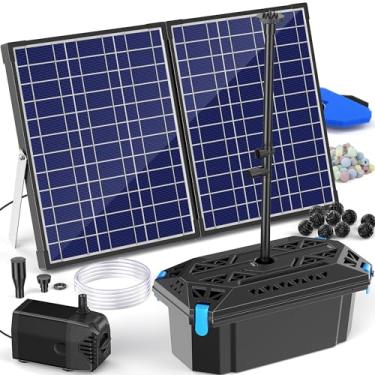 Imagem de NFESOLAR Kit de bomba de filtro de lago solar para lagoa externa, fonte de água solar de 30 W com bomba submersível de 200 GPH, 4 pulverizadores, cabo de 5 metros, tubulação de 2 m para lagos de