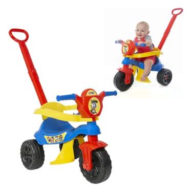 Imagem de Triciclo Menino Carrinho de Passeio com Pedal e Haste Infantil KEMOTOCA Baby Dog, 43cm x 33cm x 60cm, até 16kg, para Crianças 12-36 Meses Azul