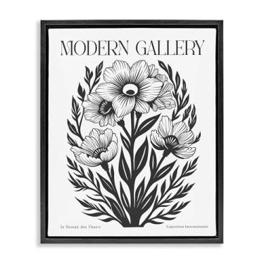 Imagem de Stupell Industries Flores com samambaias curvadas em tela flutuante, moldura preta, design de arte de parede por Lettered and Lined, 17 x 21