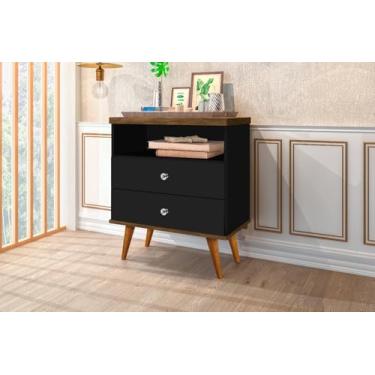 Imagem de Mesas De Cabeceira Status Com 2 gavetas Nicho Retrô Quarto Cama - Loja Inova BR (Preto/Jequitiba)