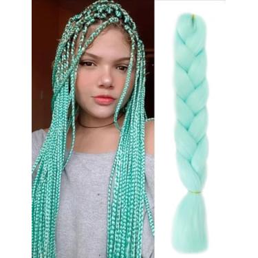 Imagem de Extensão de Cabelo Kanekalon para Tranças – Cor Verde Água Sólida – 1 Peça – 60 cm – 100g – Fibra Premium Para Trançar