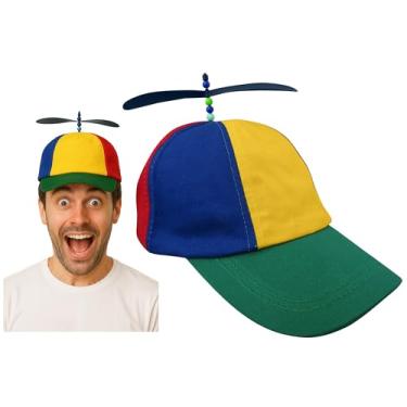Imagem de Nicky Bigs Novelties Chapéu de hélice divertido ajustável para adultos - chapéus engraçados giratórios de helicóptero colorido - boné de beisebol Crazy Spinning Hélice novidade - acessório de