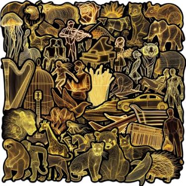 Imagem de Adesivos de grafite estéticos, 50 peças, adesivos de vinil à prova d'água de animais fluidos dourados para garrafas de água, laptops, agendas diárias, caderno de recortes, adesivos de arte de desenho