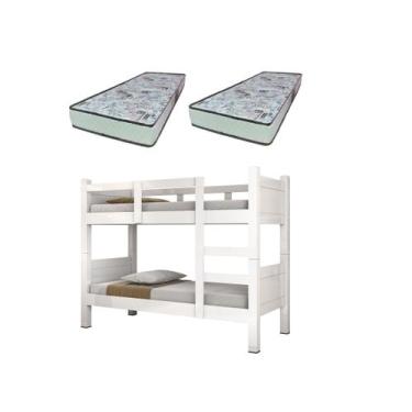 Imagem de Beliche VitaMov Branco Vira 2 Camas Estrado 100% Madeira Pés 7,5x7,5 C