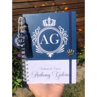 Imagem de Caderneta de Saúde Infantil Personalizada, Tema Clean Azul e Branco, Capa Fosca A5, com Chaveiro e Pingente