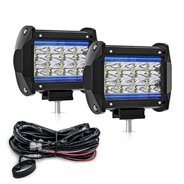 Imagem de Chusui 2 unidades de barra de luz de trabalho LED de 4 polegadas LED de duas cores para condução fora da estrada com DRL/Angel Eye Spot Flood Combo Luzes auxiliares de trabalho de neblina para cami CL