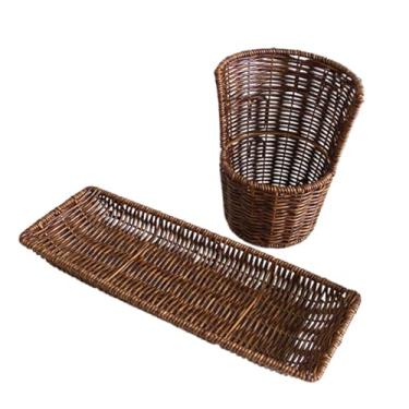 Imagem de Bothyi 2 peças de cestas de armazenamento de vime imitação feitas à mão para servir alimentos, cestas rústicas de vime decorativas para bar e casa