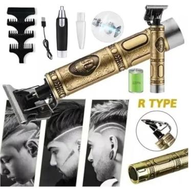 Imagem de Máquina Profissional Acabamento Sem Fio Cabelo Barba Pezinho Personalizada Com Limitador de Lamina Ajustável Recarregável 4 Pentes Óleo Escovinha Kit Conjunto Aparador Acabamento (Dragão)