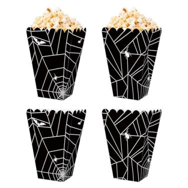 Imagem de 12 caixas de pipoca de teia de aranha preta, caixas de papel para presente de biscoito doce, recipientes de pipoca, para Halloween, carnaval, artigos de festa de aniversário