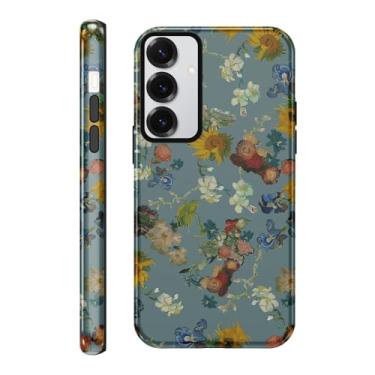 Imagem de Yomjew Linda capa de telefone floral floral para Samsung Galaxy S23 5G capa de 6,1 polegadas, estampa retrô Coquette design 2 em 1 brilhante capa de telefone à prova de choque TPU macio proteção de PC