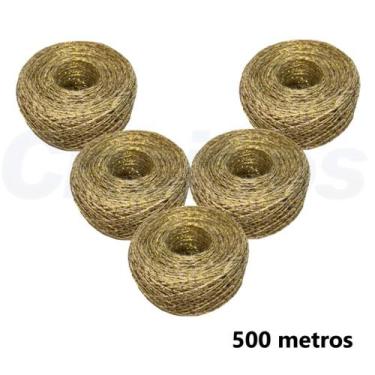 Imagem de Fio de Juta Lurex Dourado 100 Metros Corda Cordão Tag Convite Artesana