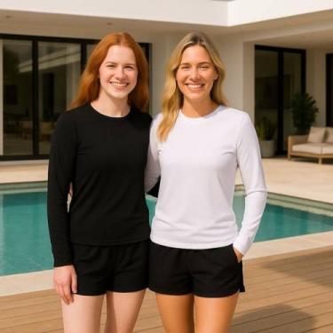 Imagem de Kit c/2 Camisetas PROTEÇÃO SOLAR UV FEMININA ML Térmica Academia Corri