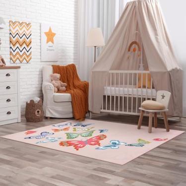 Imagem de STARUIA Tapetes para quarto de meninas, 10 x 15 cm, lavável, rosa, para berçário, antiderrapante, macio, para área de borboleta, tapete de bebê para quarto de crianças, creche, barraca, dormitório