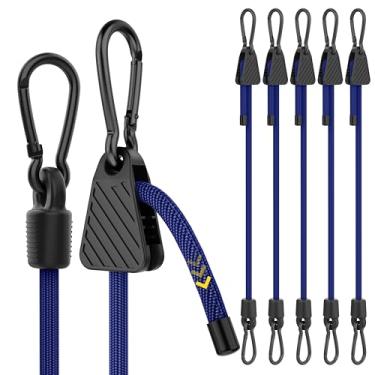 Imagem de Cordões elásticos com ganchos, cordas elásticas ajustáveis azuis de 91 cm com mosquetão resistente ao ar livre, super elástico, fácil de ajustar, corda elástica resistente a UV para lona, bicicleta