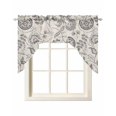 Imagem de Canguru cinza Paisley Swag para janelas, boho, flor, botânica, ramo de folha, cortina de cozinha, sanefas, bolso para varão, pequena cortina de janela para café, banheiro, quarto, drapeado 142 cm x 91