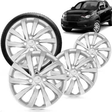 Imagem de Kit 4 Calotas Strada 2021 Aro 14 Prata Cubo Alto Grid