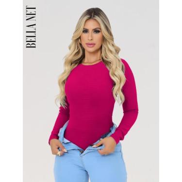 Imagem de Body Collant Feminino Básico Manga Longa Anarruga Moda Blogueira Casua