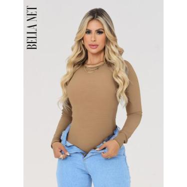 Imagem de Body Collant Feminino Básico Manga Longa Anarruga Moda Blogueira Casua