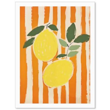 Imagem de Lemons Kitchen Wall Art Amarelo Vintage Minimalista Pinturas de Comida Pôster Abstrato Bonito Moderno Imagens Impressões para Sala de Jantar Decoração de Parede 30 x 40 cm Sem Moldura