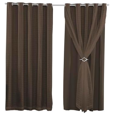Imagem de Cortina Blackout PVC Com Voil Xadrez 2,80M x 2,40M Sala Quarto 100% Blecaute Para Varão Simples