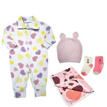 Imagem de Kit Roupa de Bebê 5 Peças Macacão Touca Cueiro e Meias Bebê - Koala Ba