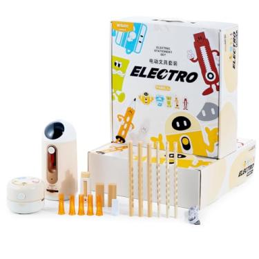Imagem de M&G Caixa de papelaria elétrica, conjunto de presente premium para crianças, escola, professores, escritório, apontador de lápis elétrico automático, borracha com 2 recargas, aspirador de pó de mesa
