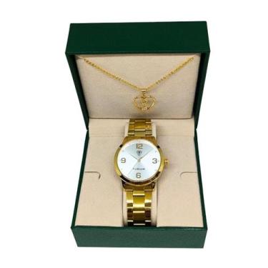 Imagem de Kit Relógio Feminino Tuguir Analógico Tg142 - Dourado Brinde