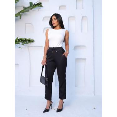 Imagem de Calça Alfaiataria Feminina Casual Bolsos Elástico Cintura Elegante - L