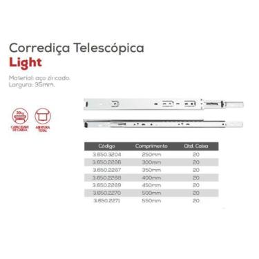 Imagem de Corrediça Trilho Telescopico Para Gaveta 25Cm Par - Renna