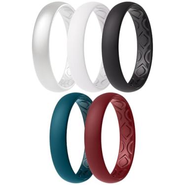 Imagem de ThunderFit Conjunto de alianças femininas de silicone respirável para ela, alianças de casamento - 4 mm de largura, 1,5 mm de espessura - 1 a 12 pacotes variados, 7.5 - 8 (18.2mm), Silicone, Sem pedra