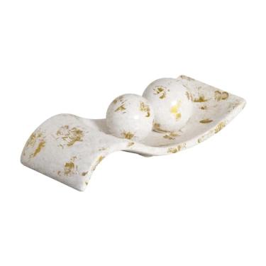 Imagem de Centro de Mesa para Decoração de Sala com Esferas Safira Branco e Dourado Imperatriz