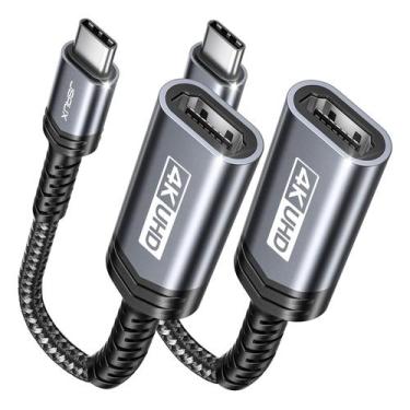 Imagem de Adaptador USB C para HDMI JSAUX 4K tipo C Thunderbolt 3 cinza, pacote 