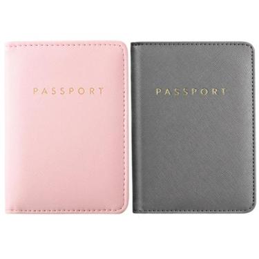 Imagem de Porta-passaportes Frienda Classic em material sintético cinza e rosa