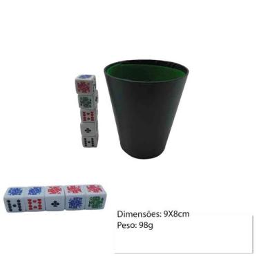 Imagem de Kit Copo Com Feltro Para Jogar Dado + 5 Dados De Poker Carta - Tacolân