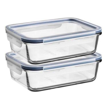 Imagem de Kit 2 Potes Herméticos de Vidro Retangular 640ml Marmita de  Alimentos