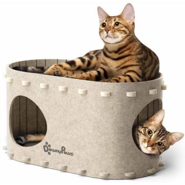 Imagem de Cat Cave Bed DownyPaws PeekaPurr para gatos grandes e múltiplos