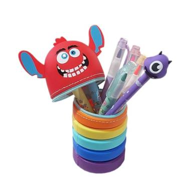 Imagem de Estojo Porta Treco Divertido Silicone Expansivo Sanfonado + Canetinhas Marca Texto