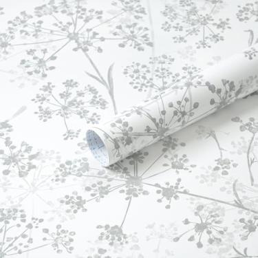 Imagem de Safiyya Papel de parede de contato floral descasque e cole papel de parede branco 500,4 cm x 43,9 cm Papel de parede moderno autoadesivo removível para quarto, banheiro, rolos de vinil