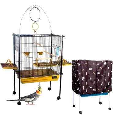 Imagem de Viveiro Gaiola Pássaro Calopsita Triplex com Capa (Preto-Amarelo)