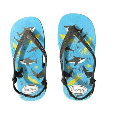 Imagem de Chinelo Infantil Baby Menino Tubarão Azul Confortável Antiderrapante Praia Verão (BR, Bebê, Faixa Numérico, 19, 20)